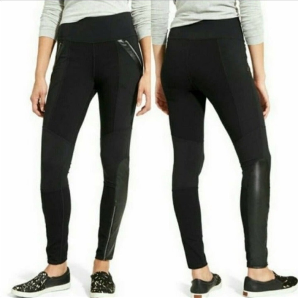 Athleta Ponte Luxe Moto Faux Leather Leggings size large